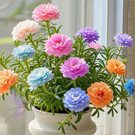 Double Moss Rose Seeds + 100 Grams Organic Potmix Free
