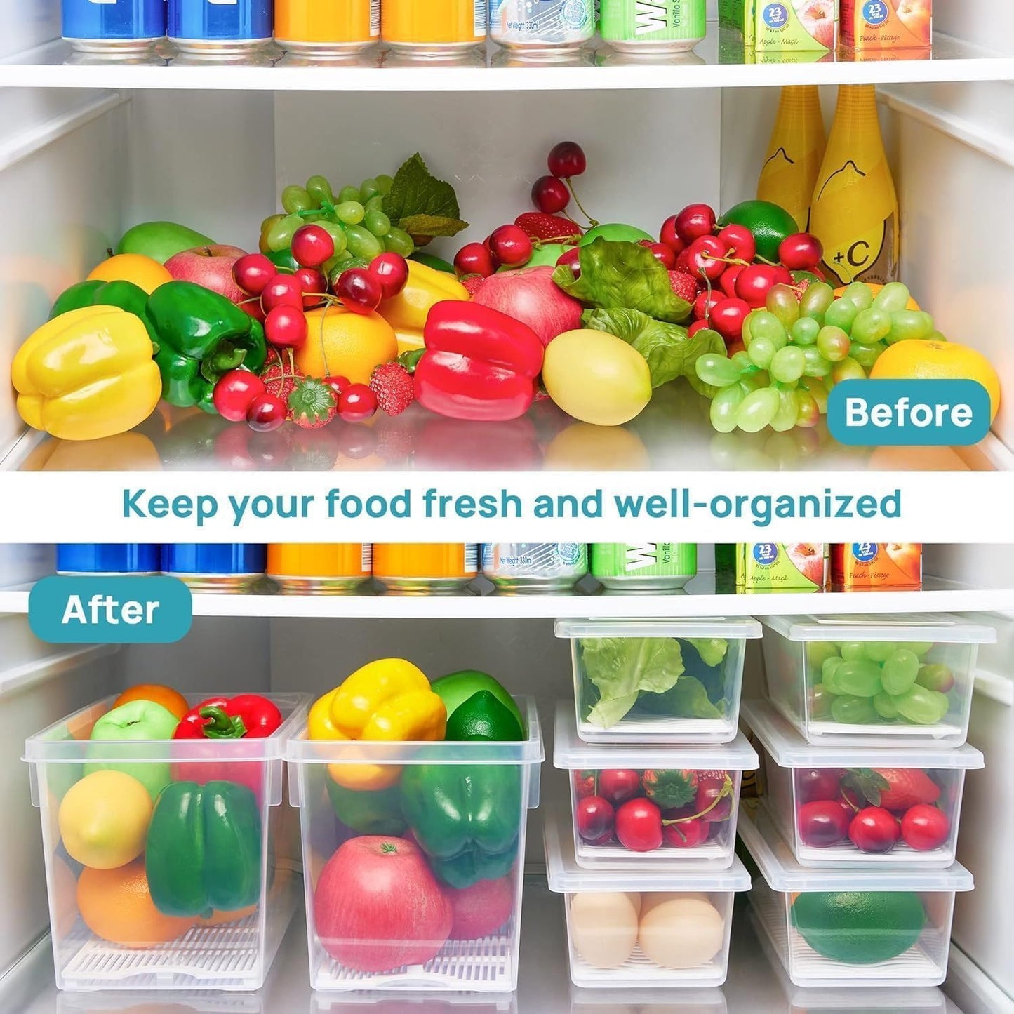 Fridge Storage Containers with Drain Plate