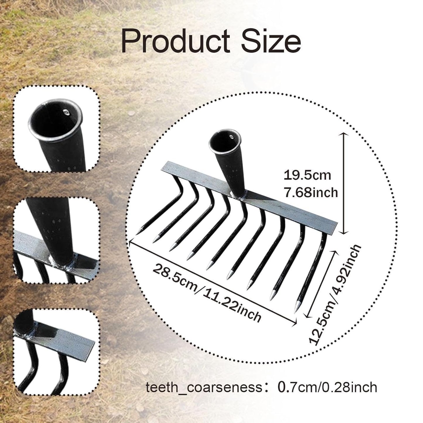 Manganese Steel 9-tooth Gardening Rake