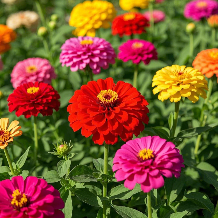 Double Zinnia Mixed Colour Seeds + Free Plant Growth Booster and Supplement