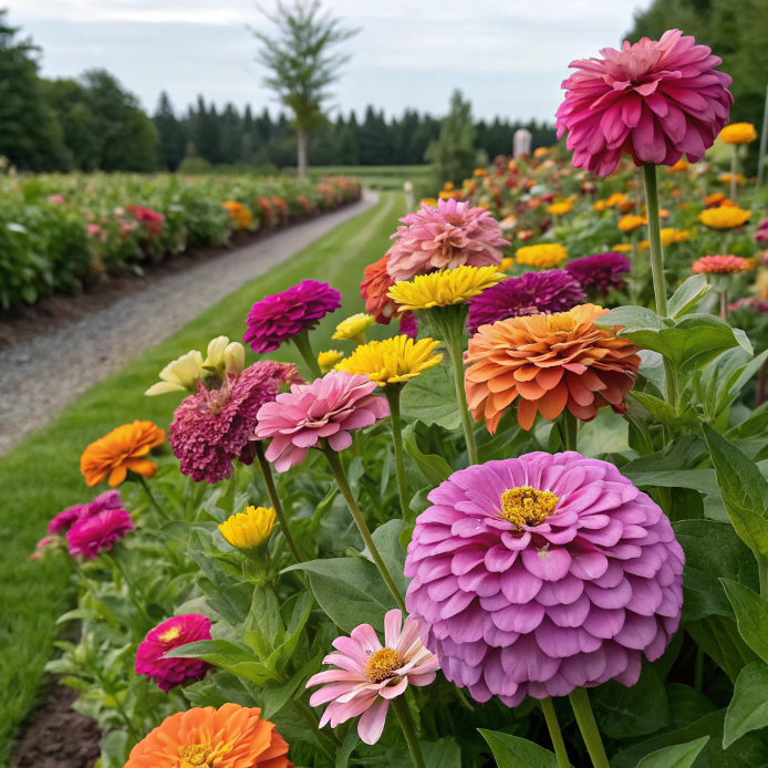 Double Zinnia Mixed Colour Seeds + Free Plant Growth Booster and Supplement