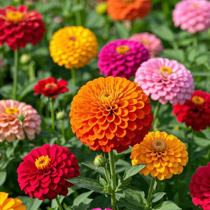 Double Zinnia Mixed Colour Seeds + Free Plant Growth Booster and Supplement