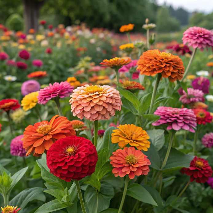 Double Zinnia Mixed Colour Seeds + Free Plant Growth Booster and Supplement