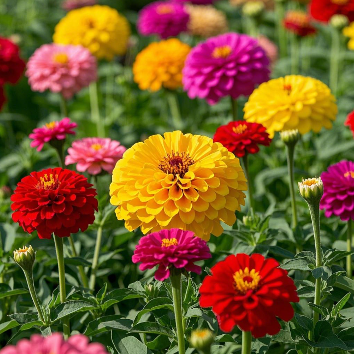 Double Zinnia Mixed Colour Seeds + Free Plant Growth Booster and Supplement